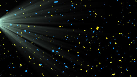 Animation-of-spotlight-over-falling-confetti-against-black-background