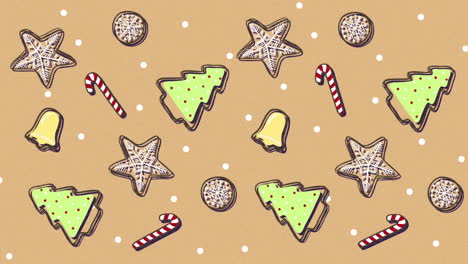 Animation-of-christmas-concept-icons-and-white-dots-against-beige-background
