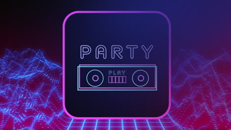 Animation-of-party-text-with-neon-frame-and-metaverse