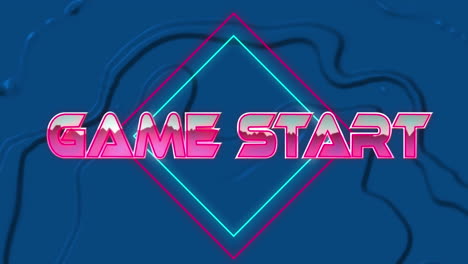 Animation-of-game-start-pink-text-moving-on-neon-lines-on-blue-background