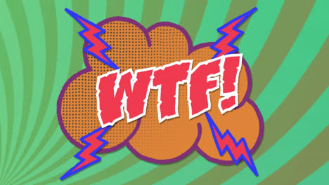 Animation-of-wtf-text-over-vintage-speech-bubble-and-stripes