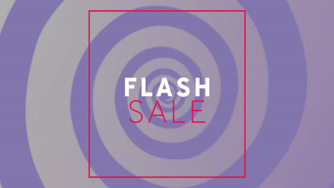 Animation-of-flash-sale-text-in-square-over-circular-pattern-against-purple-background