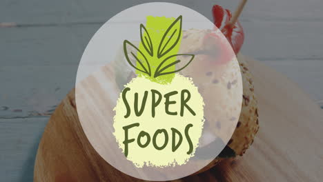 Animation-of-super-foods-text-and-logo-over-healthy-filled-roll-with-chili-pepper-on-top