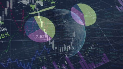 Finanzielle-Und-Statistische-Datenverarbeitung-über-Einem-Sich-Drehenden-Globus-Vor-Blauem-Hintergrund