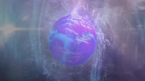 Animation-Des-Violetten-Planeten-Im-Rauchig-violetten-Weltraum