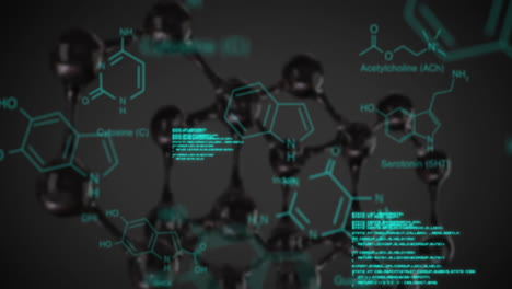 Animation-Chemischer-Strukturen,-Datenverarbeitung-über-Molekülstrukturmodell-Auf-Grauem-Hintergrund