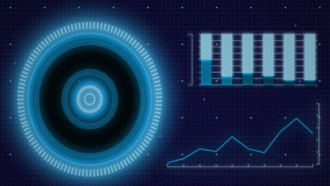Animation-Der-Schnittstelle-Mit-Neon-Rundscanner-Und-Statistischer-Datenverarbeitung-Auf-Blauem-Hintergrund