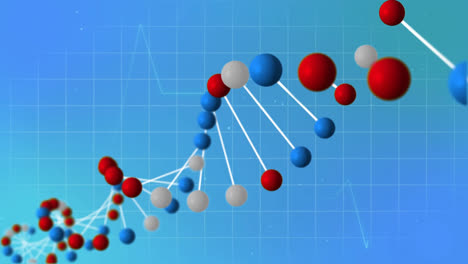 Animation-of-cardiograph-and-dna-strand-on-blue-background