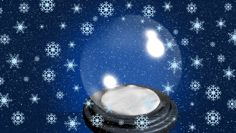Animation-of-christmas-snow-globe-over-snow-falling-in-winter-scenery