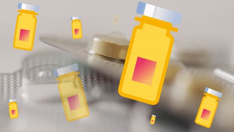 Animation-of-falling-vials-over-packed-tablets-on-table