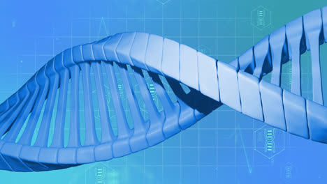 Animation-of-medical-icons-and-dna-strand-on-blue-background
