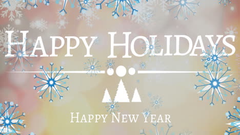 Animation-of-snowflakes-floating-over-happy-holidays-and-happy-new-year-text-banner