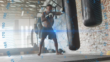 Animation-of-data-processing-over-african-american-man-boxing-in-gym
