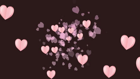 Animation-of-multiple-pink-hearts-on-black-background