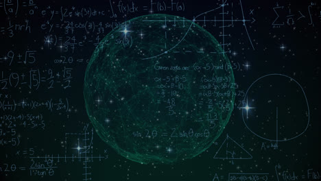 Animation-of-mathematical-equations-and-data-processing-over-globe