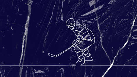 Animation-of-drawing-of-male-hockey-player-and-shapes-on-blue-background