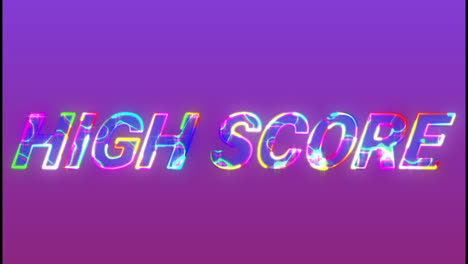 Animation-of-colorful-high-score-text-glowing-over-purple-background,-copy-space