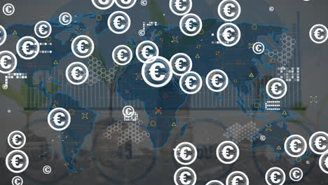 Animation-Des-Blinkenden-Euros-über-Der-Weltkarte-Und-Den-Symbolen