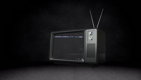 Animation-of-vintage-tv-with-glitch-on-black-background