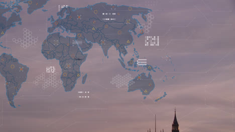 Animation-Der-Finanzdatenverarbeitung-über-Weltkarte-Und-Londoner-Stadtbild