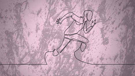 Animation-of-drawing-of-male-runner-and-shapes-on-pink-background