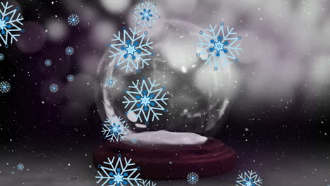 Animation-Einer-Weihnachtlichen-Schneekugel-über-Fallendem-Schnee-In-Einer-Winterlandschaft
