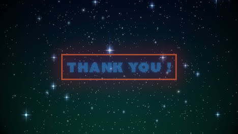 Animation-of-thank-you-text-in-neon-frame-over-glowing-start-on-black-background