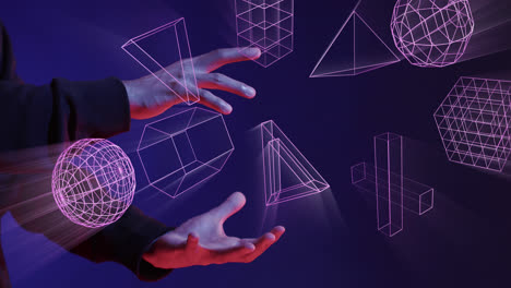 Animation-Leuchtender-3D-Formen-Der-Datenübertragung-über-Die-Hände-Eines-Asiatischen-Mannes