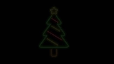 Animation-of-illuminated-star-on-top-of-christmas-tree-blinking-against-black-background