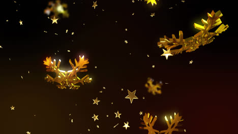 Animation-of-stars-over-snowflakes-on-black-background