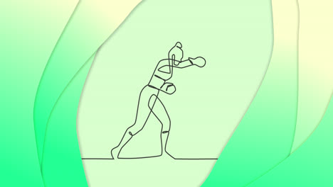 Animation-of-drawing-of-female-boxer-punching-and-shapes-on-green-background