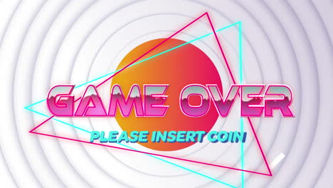 Animation-of-game-over-text-banner-against-neumorphic-white-background-with-curcular-patterns