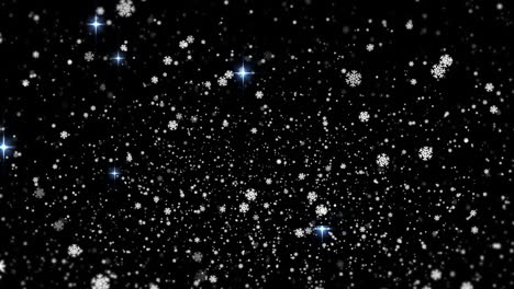 Animation-of-christmas-snow-and-stars-falling-on-black-background