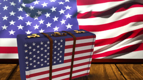 Animation-of-suitcase-over-flag-of-united-states-of-america