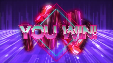 Animation-Eines-„You-Win“-Textbanners-über-Rosa-Kristallformen-Und-Blauen-Lichtspuren-In-Einem-Nahtlosen-Muster