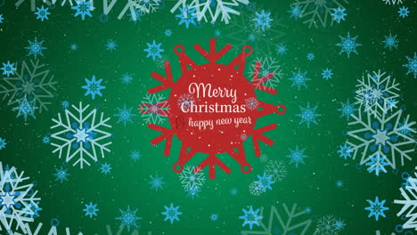 Animation-of-merry-christmas-text-over-snow-falling-and-decorations