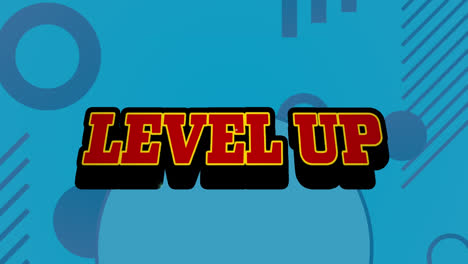 Animation-of-level-up-text-over-pattern-on-blue-background