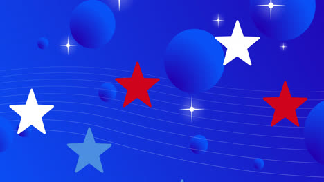 Animation-of-red,-white-and-blue-stars-of-united-states-of-america-on-blue-background