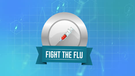 Animation-of-medical-icons-and-vaccine-with-fight-the-flu-text-on-blue-background