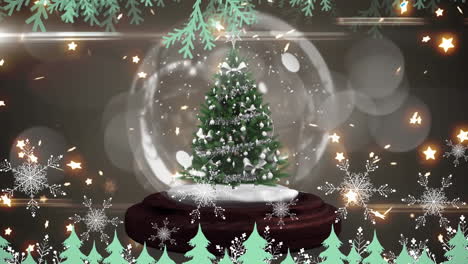Animation-Der-Weihnachtsschneekugeldekoration-Im-Winterlandschaftshintergrund