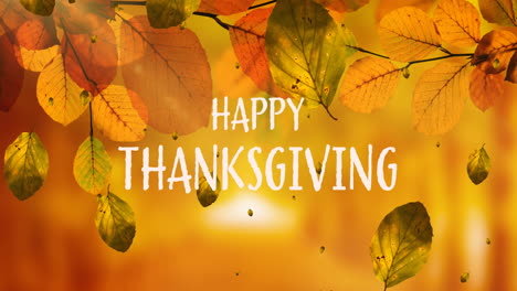Animation-of-happy-thanksgiving-day-text-over-autumn-leaves