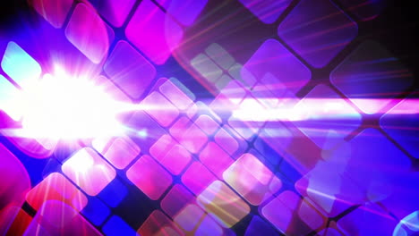 Animation-of-lens-flares-over-looping-squares-against-black-background