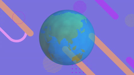 Animation-Eines-Sich-Drehenden-Globus-über-Abstrakten-Formen-Auf-Blauem-Farbverlauf-Hintergrund-Mit-Kopierraum