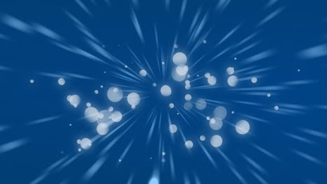 Animation-of-multiple-light-trails-and-spots-on-blue-background