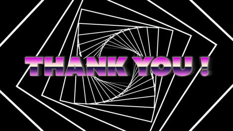 Animation-of-thank-you-text-banner-over-sqaure-tunnel-in-seamless-pattern-on-black-background