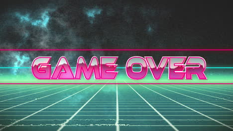 Animation-of-game-over-text-banner-over-green-grid-network-against-black-background