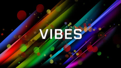 Animation-of-vibes-text-banner-over-colorful-spots-and-light-trails-against-black-background