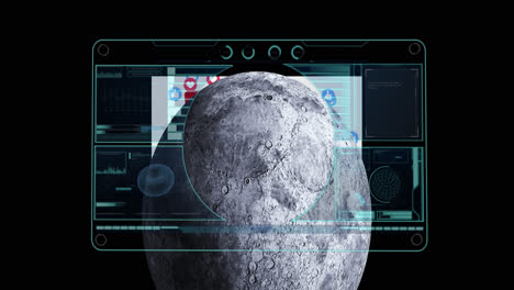 Digitale-Animation-Der-Schnittstelle-Mit-Datenverarbeitung-über-Dem-Mond-Vor-Schwarzem-Hintergrund