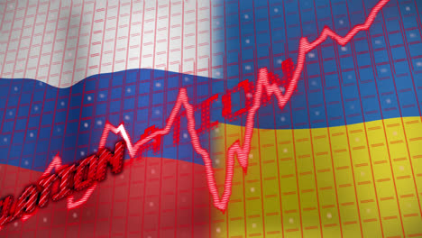 Animation-Von-Datenverarbeitung-Und-Stagflationstext-über-Den-Flaggen-Von-Russland-Und-Der-Ukraine