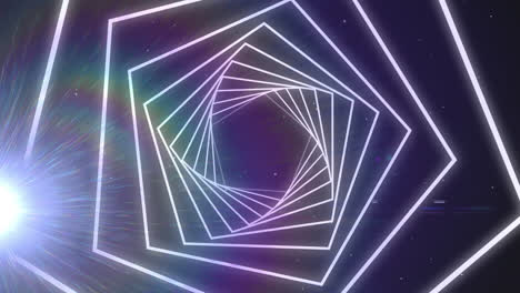 Animation-of-glowing-kaleidoscopic-shapes-over-black-background